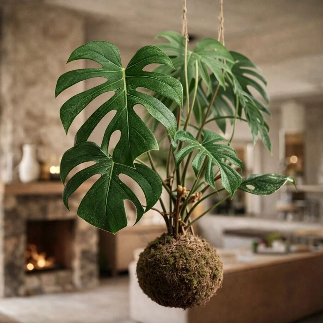 Kokedama suspensa de costela-de-adão